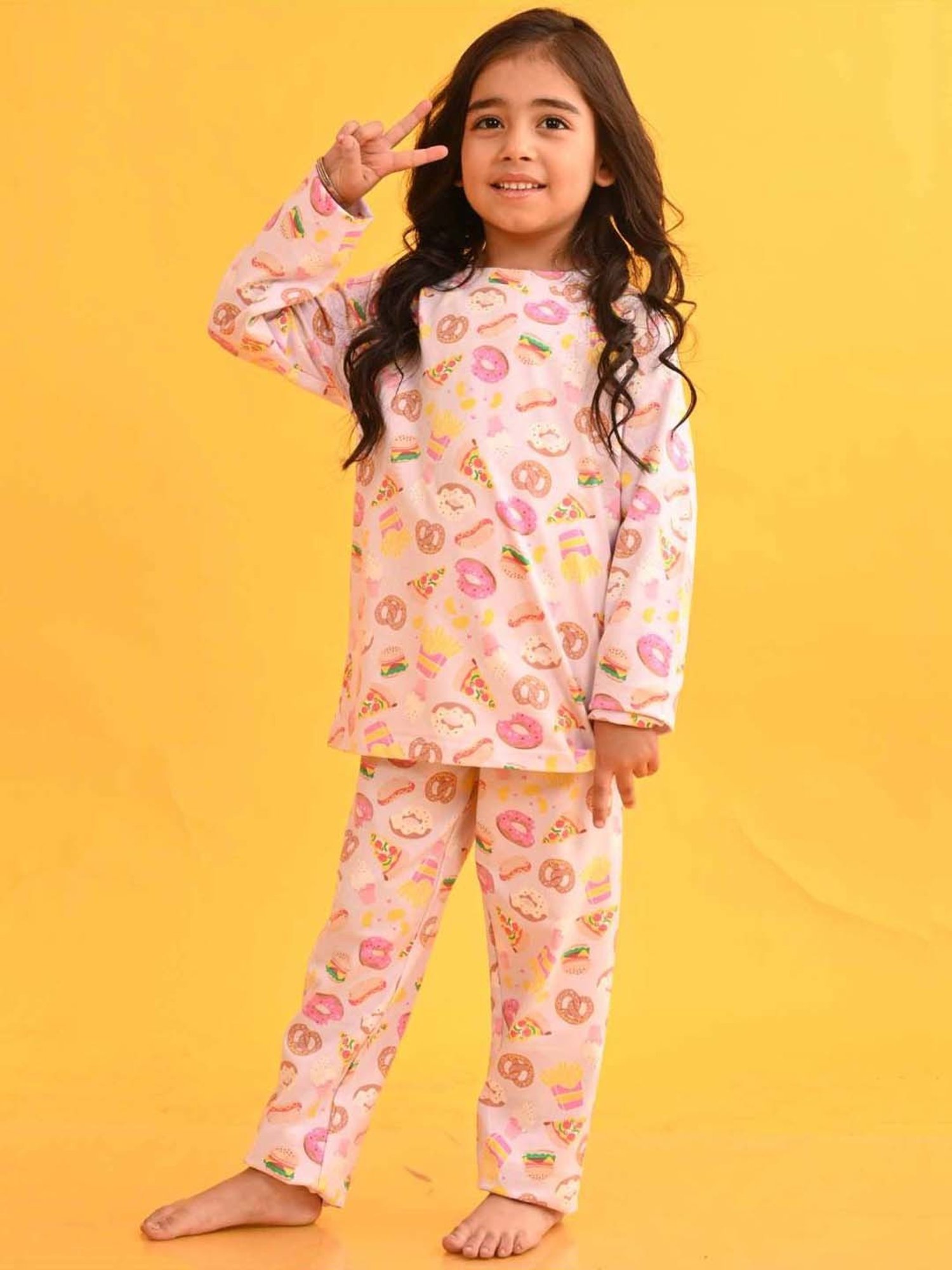 Anthrilo Kids Pink Cotton Printed Full Sleeves T-Shirt & Trouser