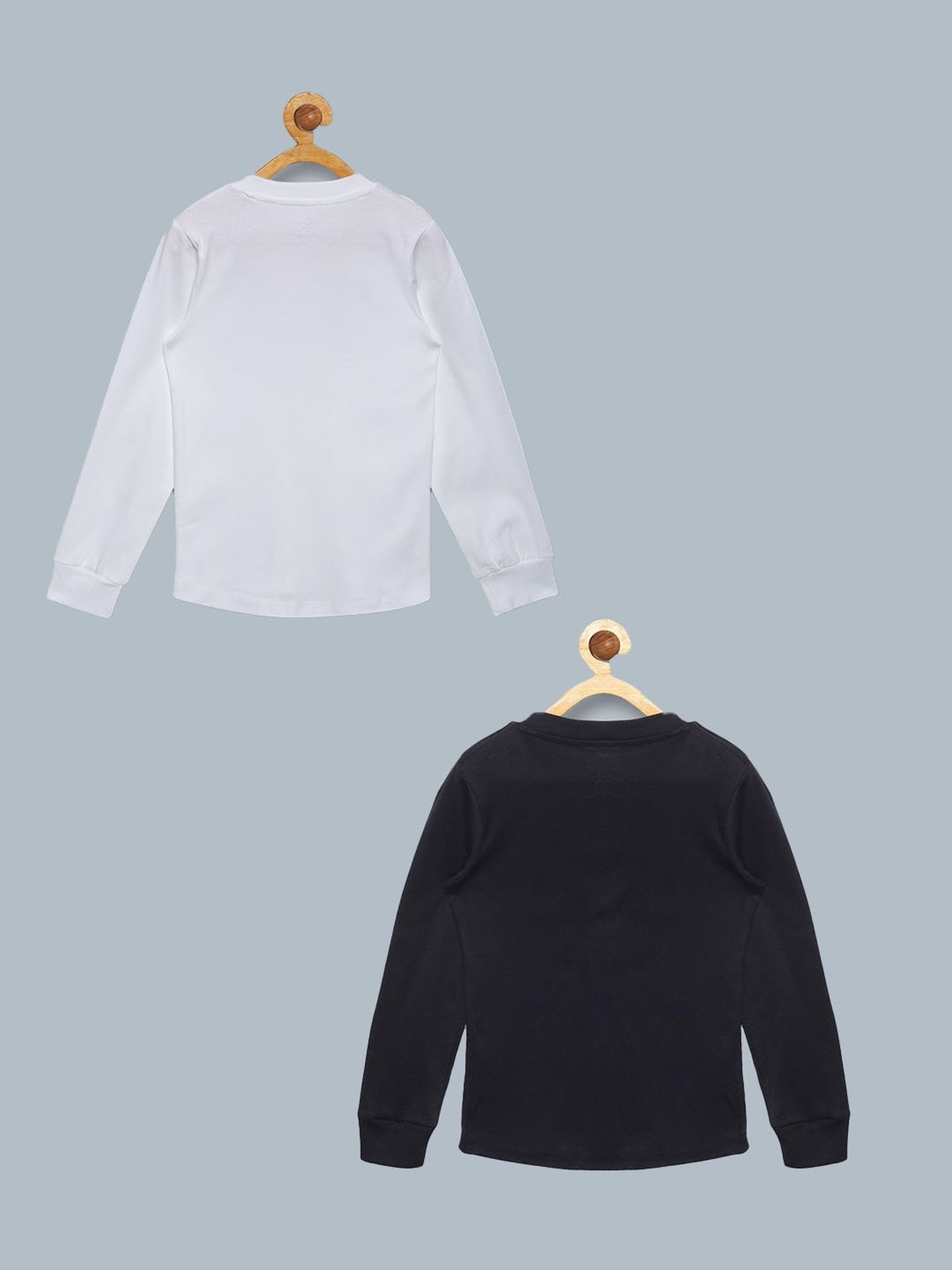 Kiddopanti Kids White & Black Solid Full Sleeves T-Shirt (Pack Of 2)