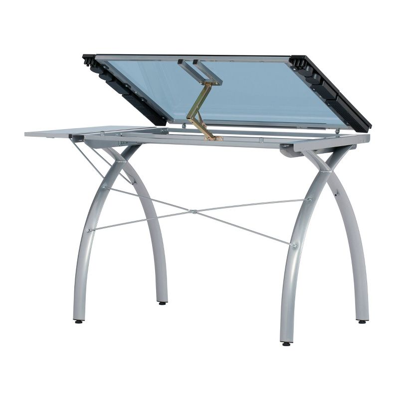 Futura Craft Station with Folding Shelf - Silver/Blue Glass