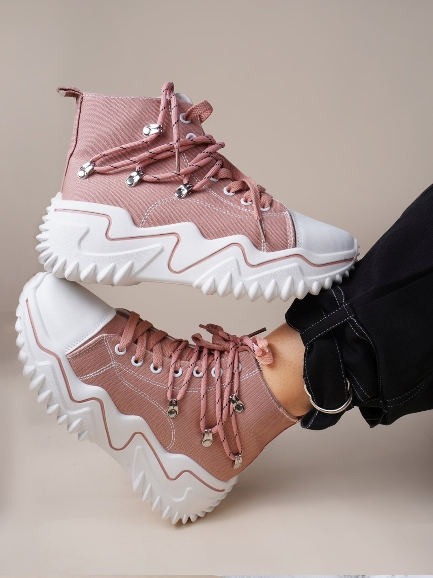 The White Pole Women's Pink Ankle High Sneakers