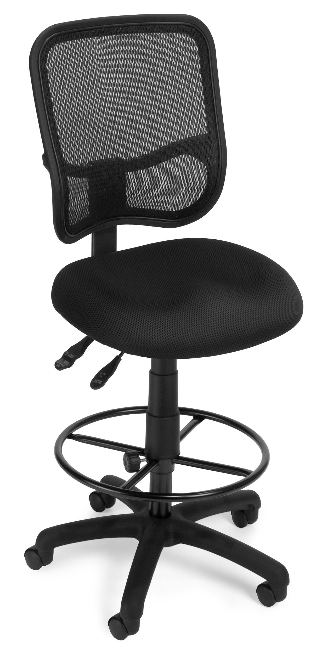 OFM Comfort Series Ergonomic Armless Mesh Swivel Task Chair with Drafting Kit, Mid Back, in Black (130-DK-A05)