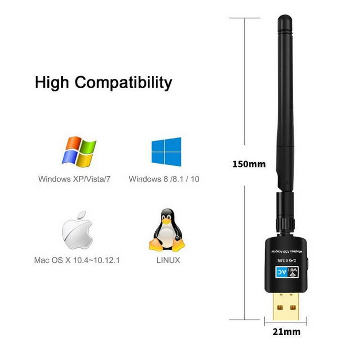 Dual Band 600Mbps WIFI Wireless Network Card 802.11AC USB WiFi Adapter For Desktop Computer