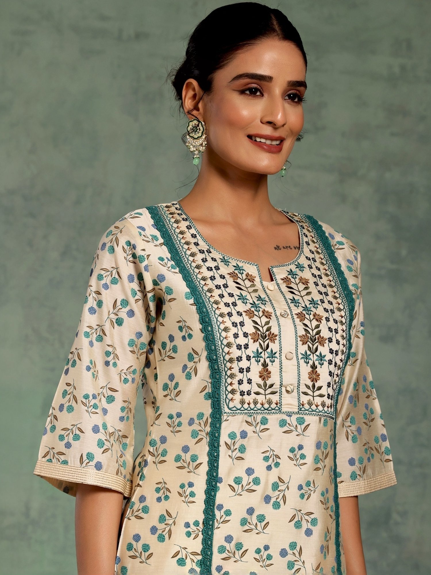 Libas Beige Printed Kurta Palazzo Set