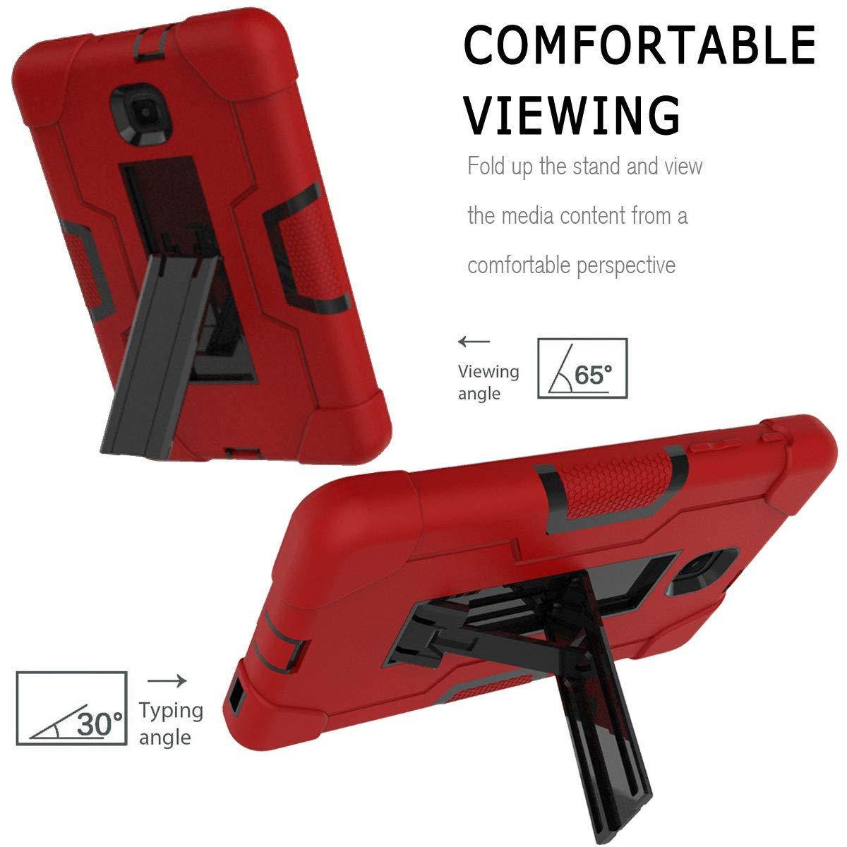 FastSun Hybrid Silicone Hard Back Rugged Shockproof Protection Case Armor Dual Structure Military Heavy Duty Rubber with Plastic Stand Cover for Samsung Tab A 8.0 2018 T387 / T387V (Red-Black)