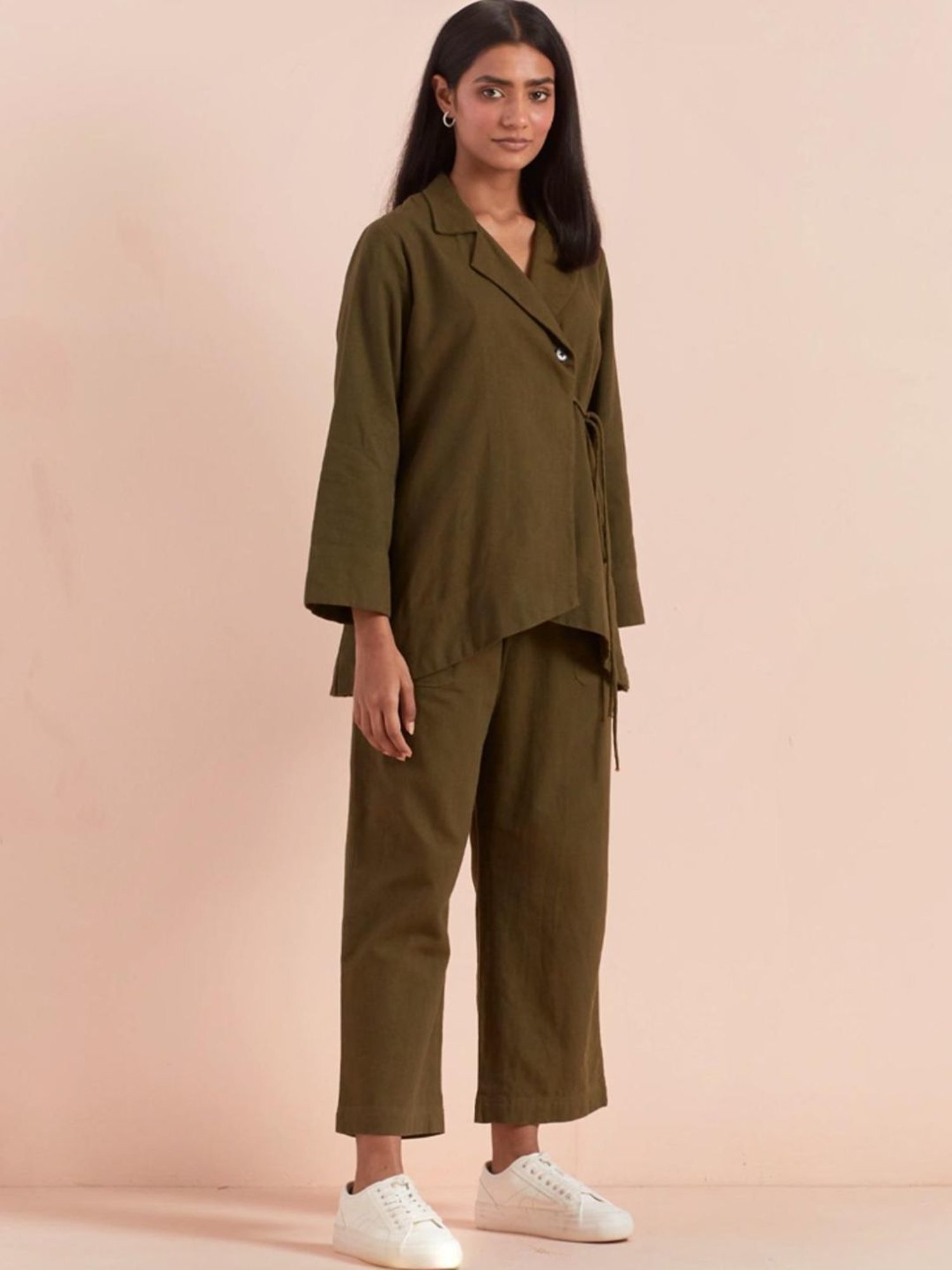 Priya Chaudhary Olive Yasha Twill Cotton Pant