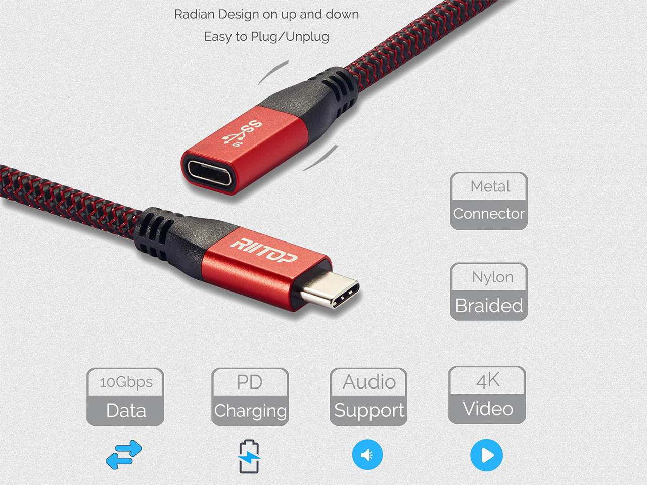 USB Type C Extension Cable Cord 6 ft (2Pack), RIITOP USB 3.1 Type C Gen2 10Gbps Male to Female Support Charging & Data for Nintendo Switch, MacBook Pro, Dell XPS