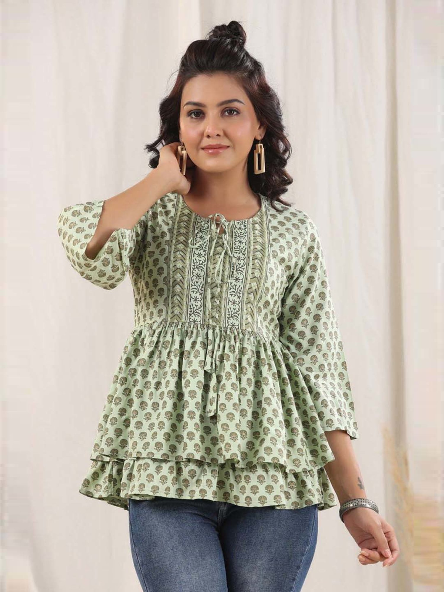 Rain and Rainbow Green Printed Tunic