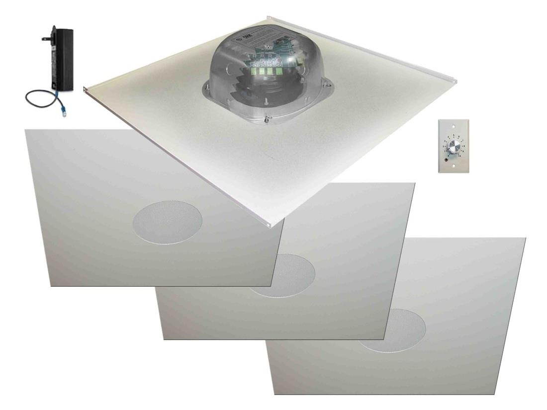 OWI 2X2AMP-HD2S64SVC 6 inch Three Source/Integratable Amplified/2X2 Metal Tile/In Ceiling Speaker with 3x 2X2IC6NA Speakers and Volume Control