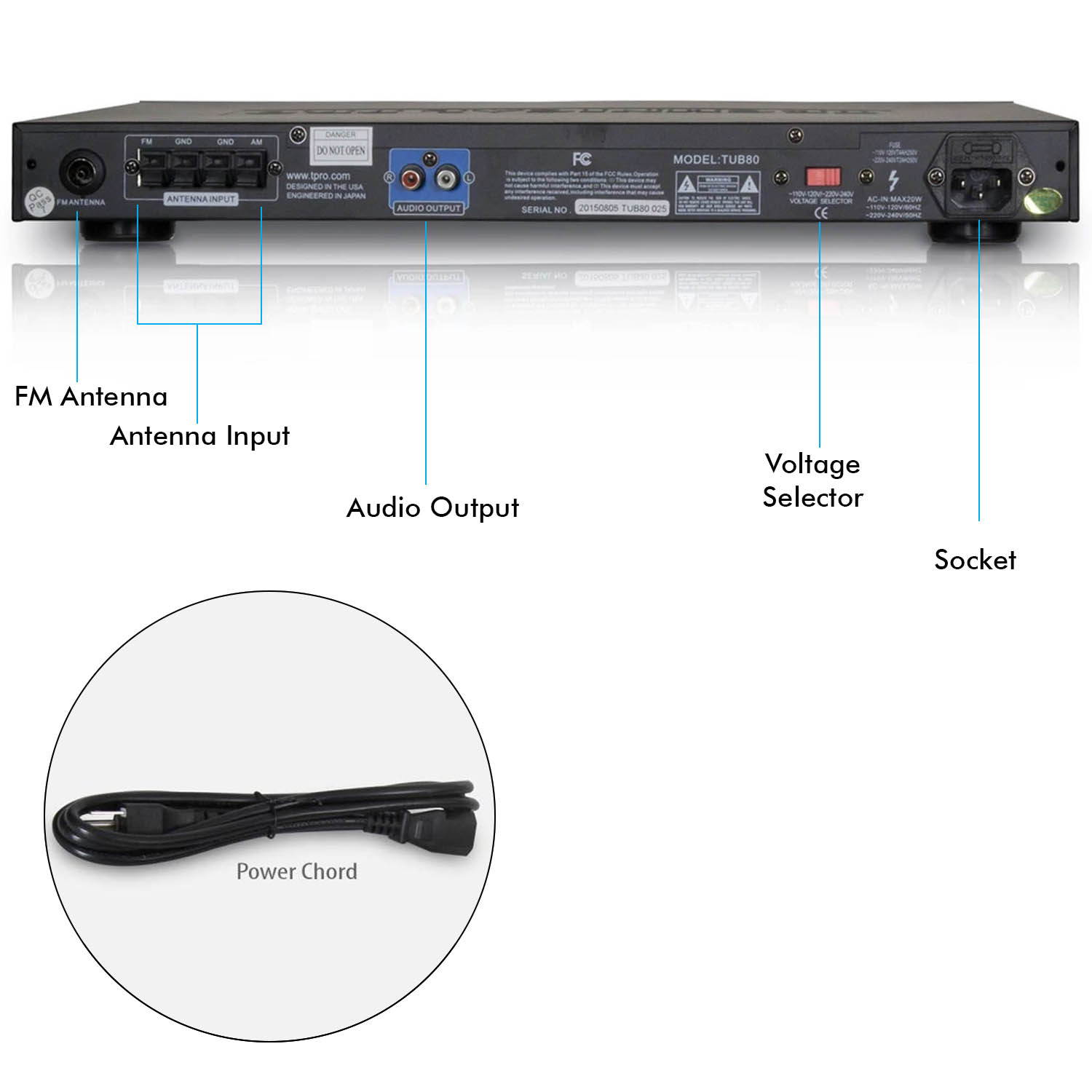 Technical Pro Professional AM/FM Digital Tuner, 60 Stations Storage, Space-Saving & Compact Design, Remote Control, Preset Times ON/OFF, LED light