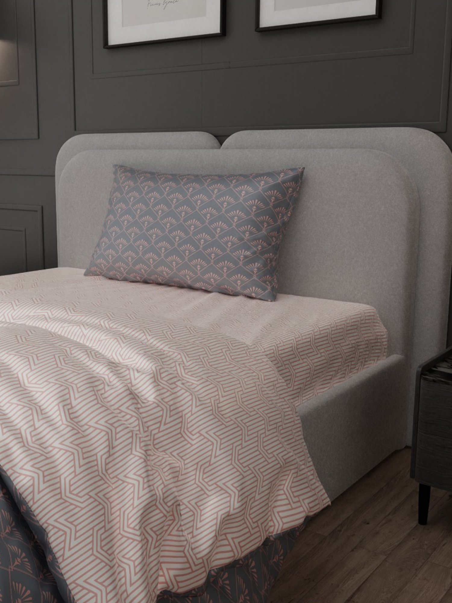 Stoa Paris Elegance Peach & Grey Polyester 300 TC Single Comforter