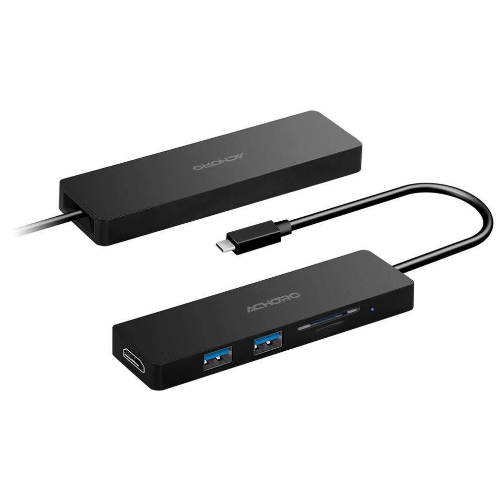 Achoro 5 in 1 Type C Hub Reader Combo - HDMI 4K Full HD SD TF 2 USB Ports Card Reader-Data Transfer Hub Compatible with Laptop, MacBook Pro, iMac