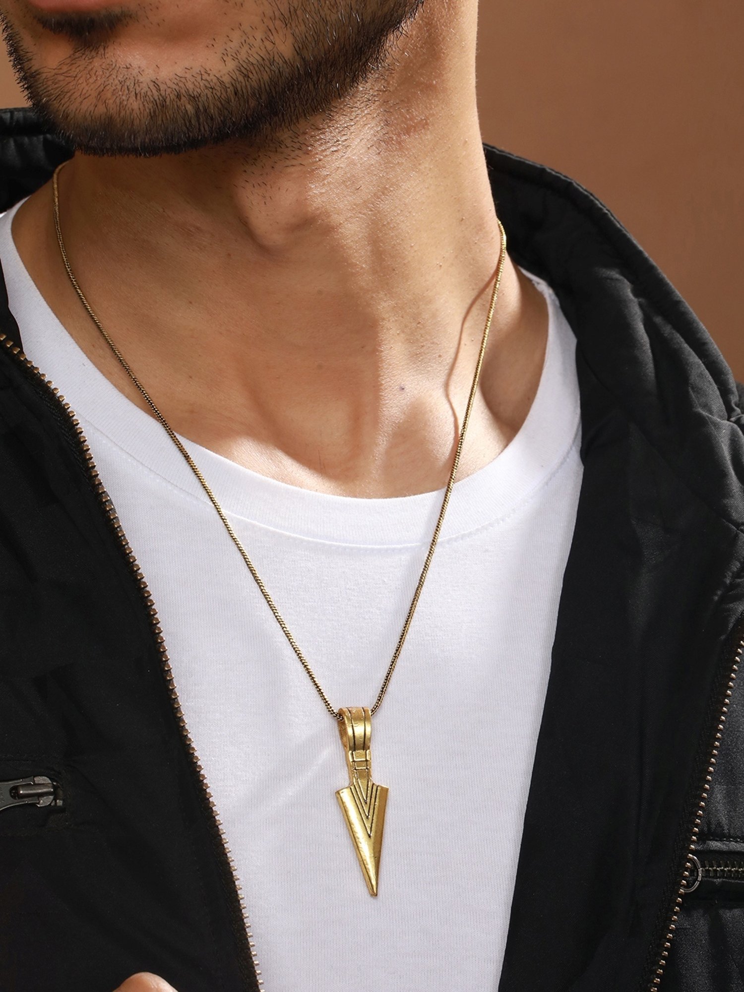 Bold by Priyaasi Striped Arrow Golden Casual Pendant With Chain for Men