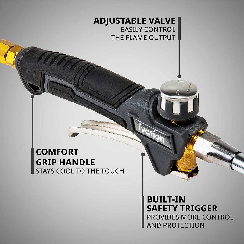Ivation 340,000 BTU Propane Torch, Heavy Duty Weed Burner With Built-in Ignitor, Extra Long 12' Hose, Adjustable Flame Control, Outdoor Weed Killer for Weeds, Snow Melting, Roofing, Roads & More
