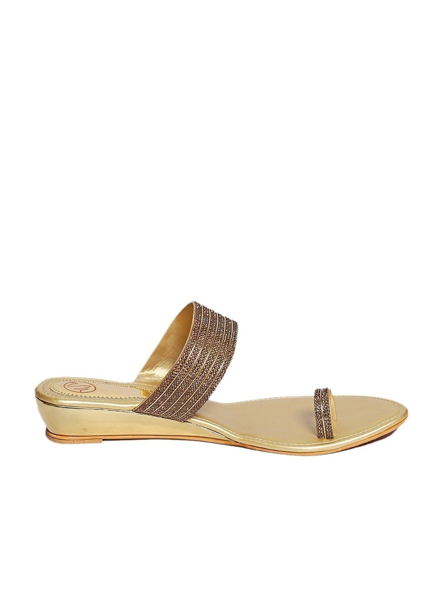 NR by Nidhi Rathi Women's Golden Toe Ring Wedges