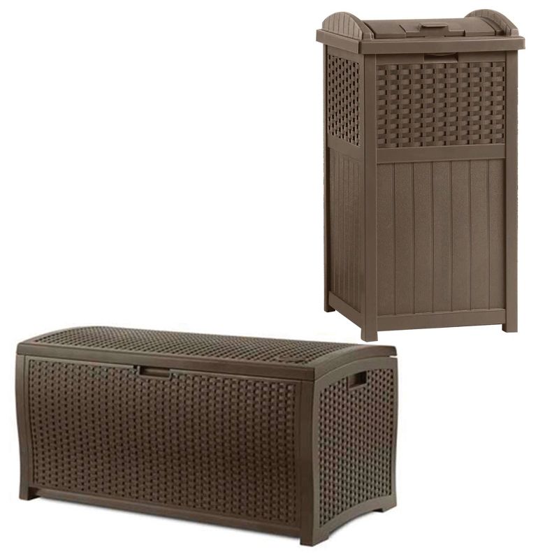Suncast Trash Hideaway Outdoor Garbage & Outdoor Patio Storage Deck Box