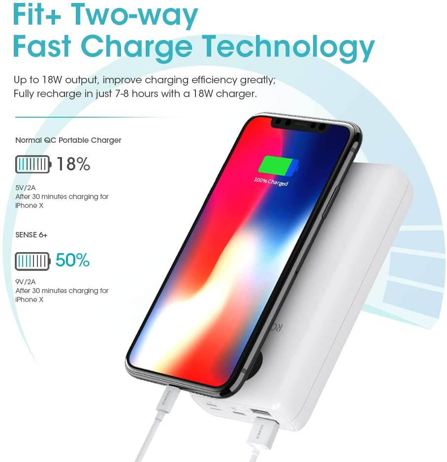 ROMOSS USB C Power Bank, 20000mAh PD Portable Charger 18W 3 Outputs and 3 Inputs External Battery Packs Compatible for iPhone 11/11 Pro, iPad Pro, Nintendo Switch, Samsung S8 and Other Smart Devices