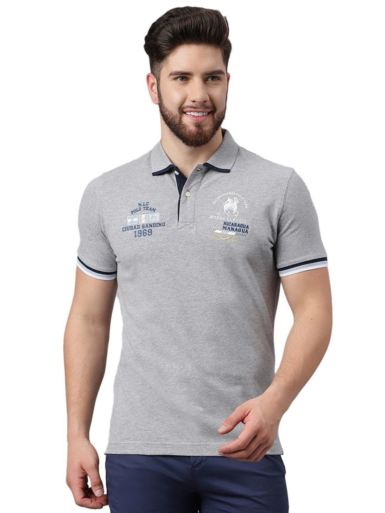 Woodland Mid Grey Cotton Regular Fit Polo T-Shirt