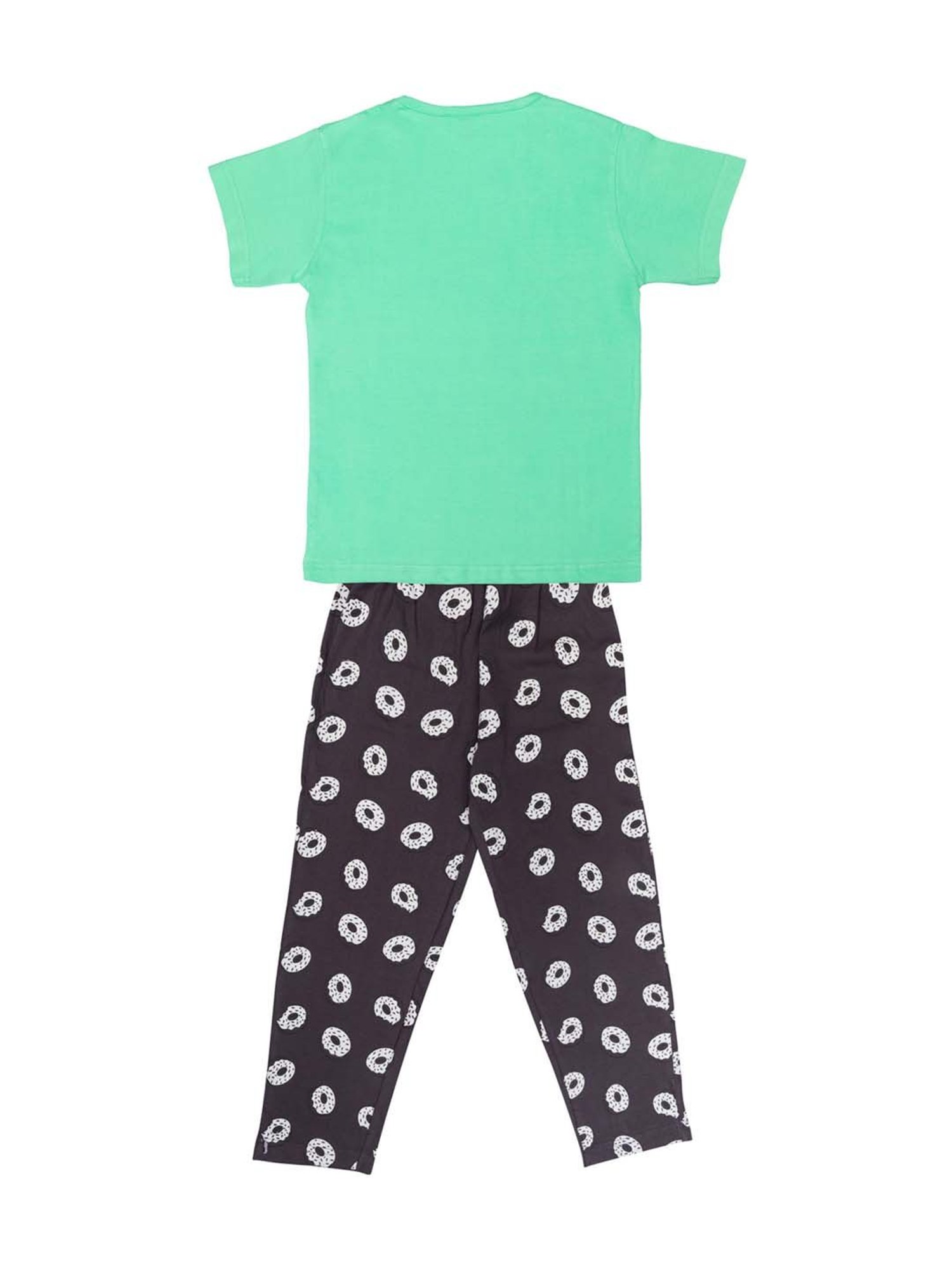 Todd N Teen Kids Pista Green & Soft Pink Cotton Printed T-Shirt & Pyjamas - Pack of 2