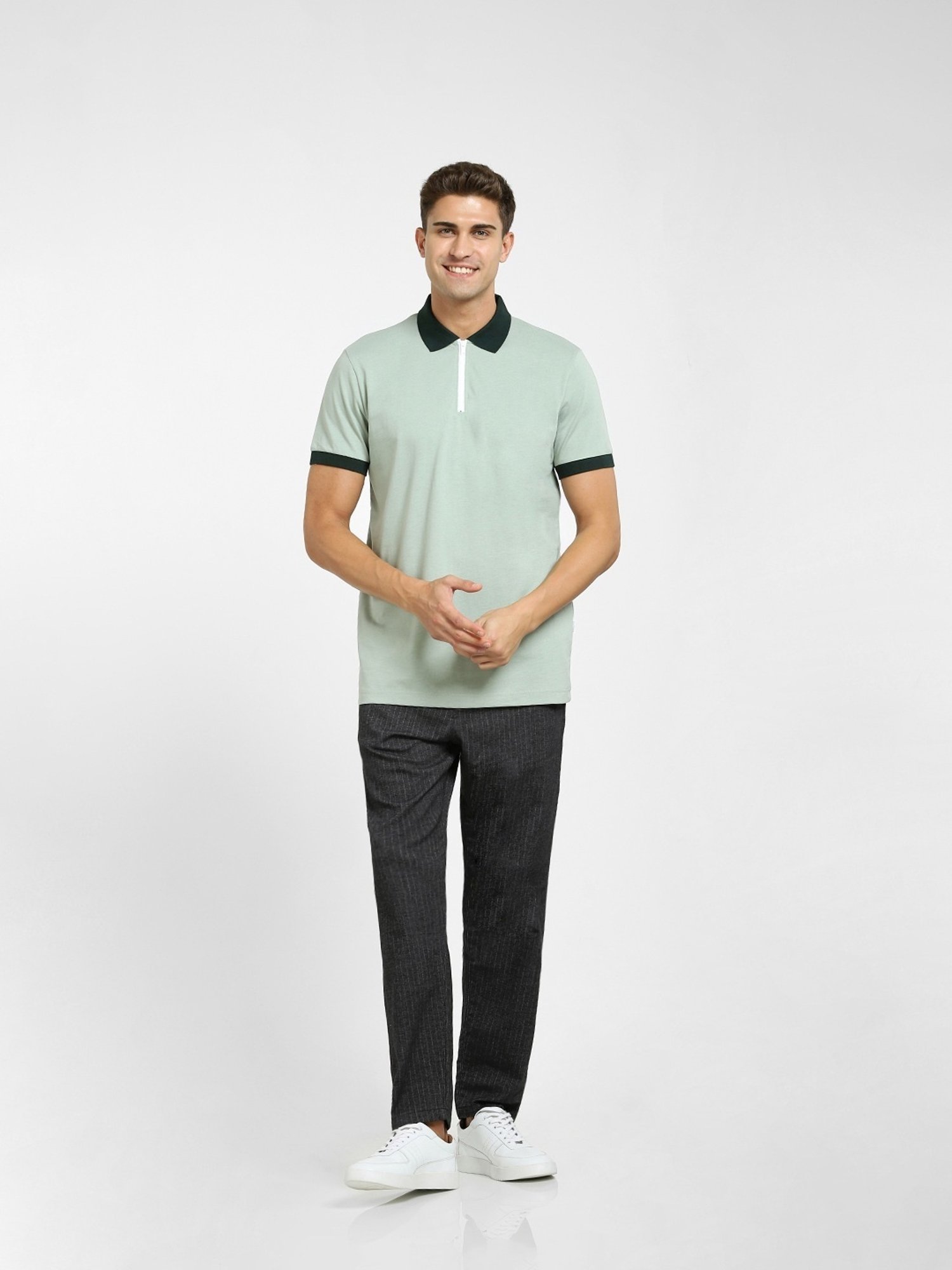 SELECTED HOMME Green Cotton Regular Fit Polo T-Shirt