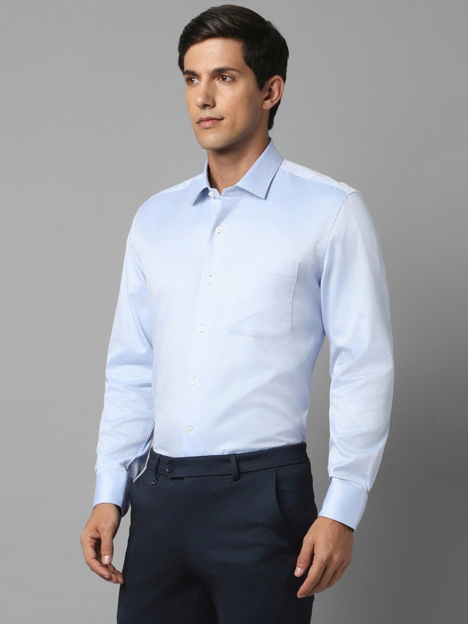 Luxure By Louis Philippe Blue Cotton Slim Fit Self Pattern Shirt
