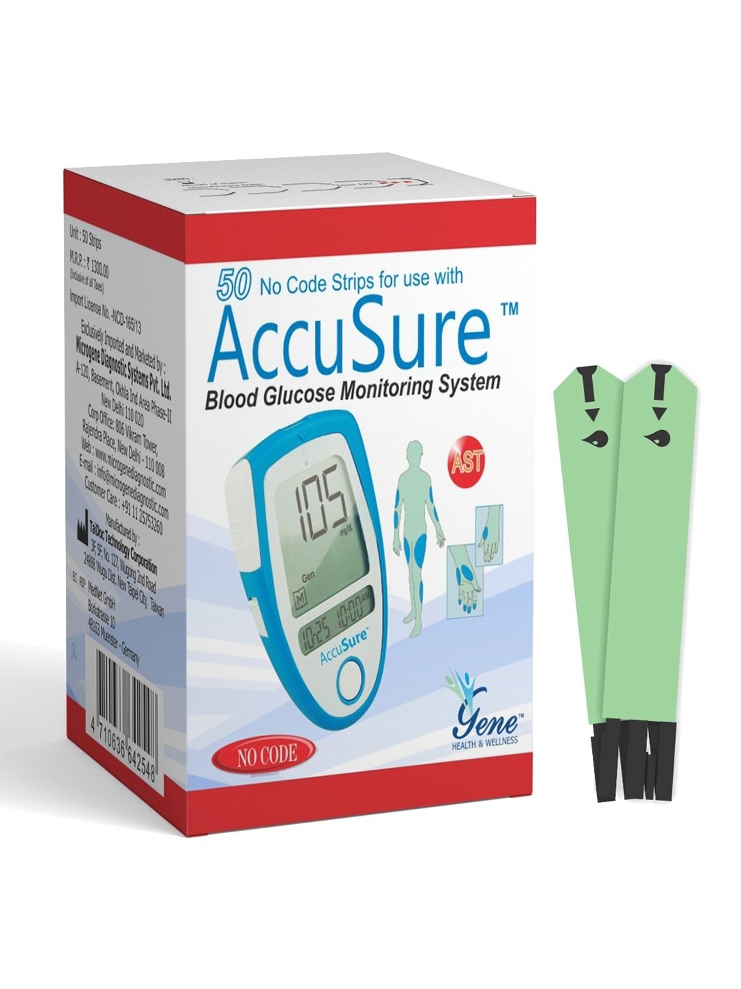 AccuSure Glucometer Test Strips, 50 Strips (Only Strips)