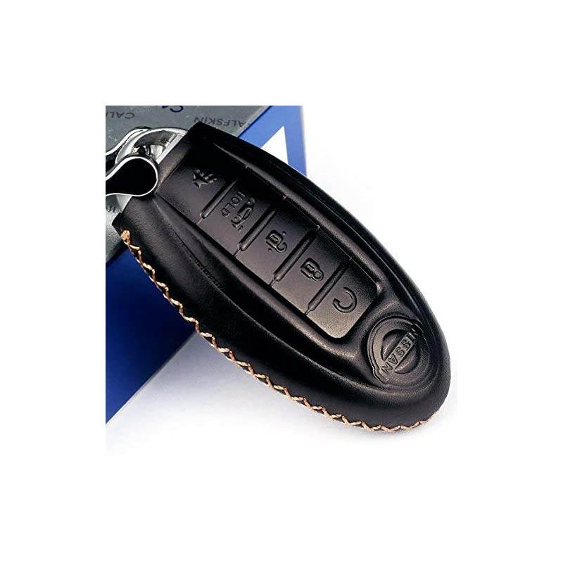 Calfskin Genuine Leather 20082018 Nissan Altima Maxima Murano Pathfinder Rogue Armada Key fob Cover case Holder only for 5 Buttons Black Color 5 Buttons