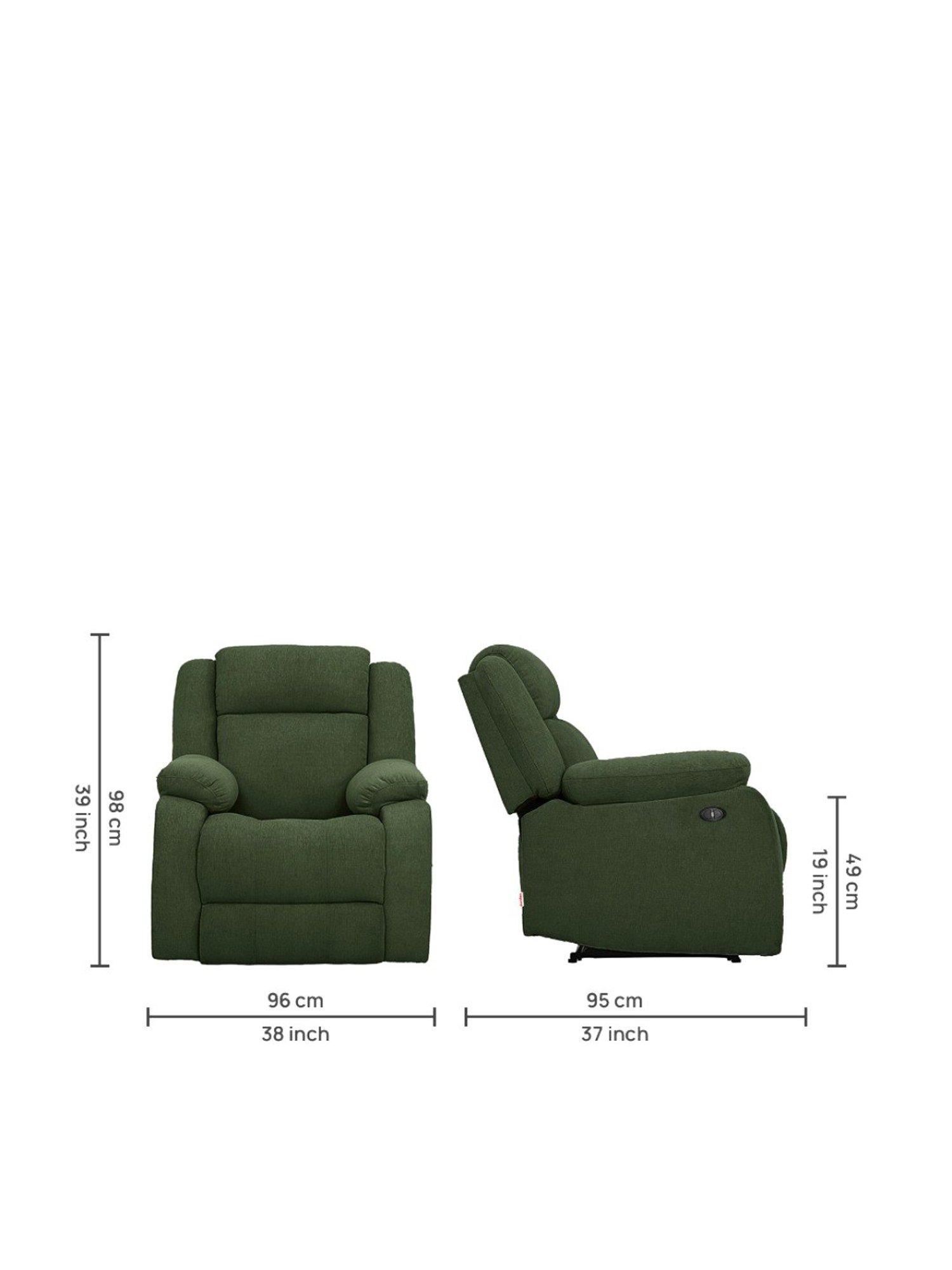 Duroflex Avalon Green Wood E - Motorized Electric Powered Single Seater Recliner with USB Port