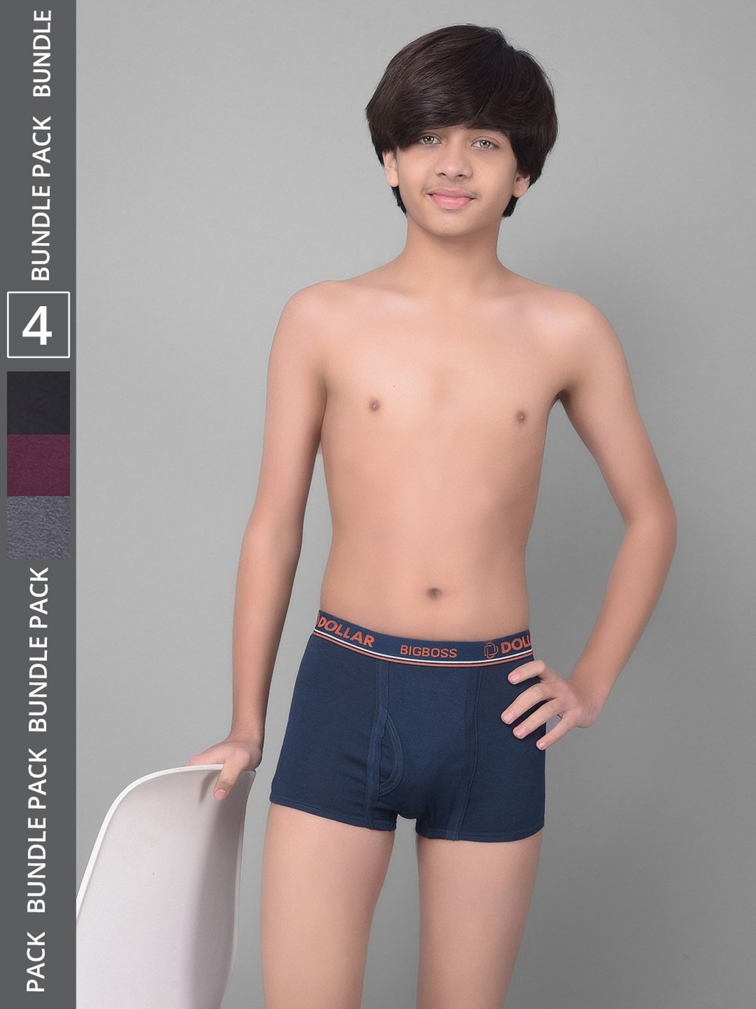 Dollar Bigboss Boys Multicolor Solid Trunks (Pack Of 4)