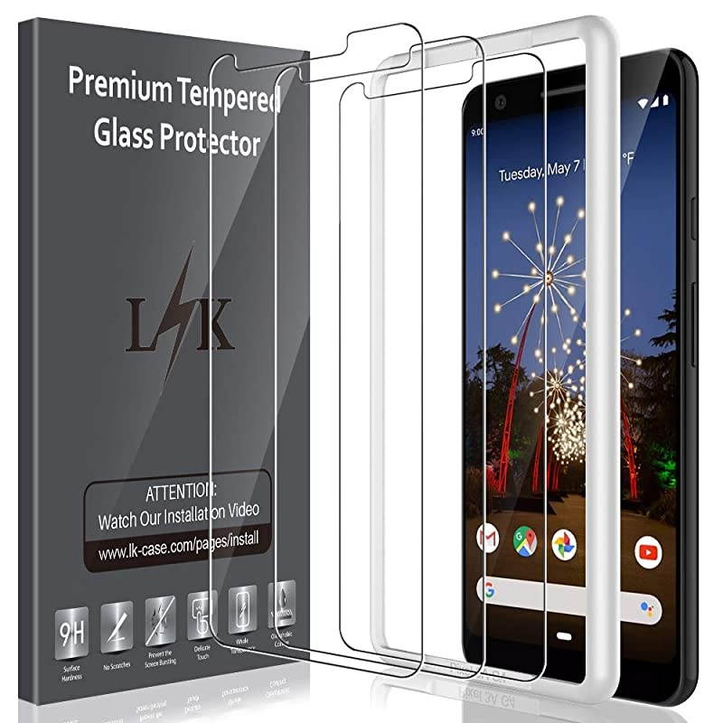 3 Pack Screen Protector Compatible with Google Pixel 3a Tempered Glass, HD Transparent, Easy Frame Installation, Case Friendly