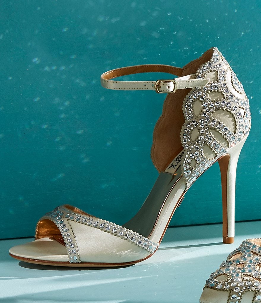 Badgley Mischka Roxy Satin & Leather Rhinestone-Embellished Dress Sandals