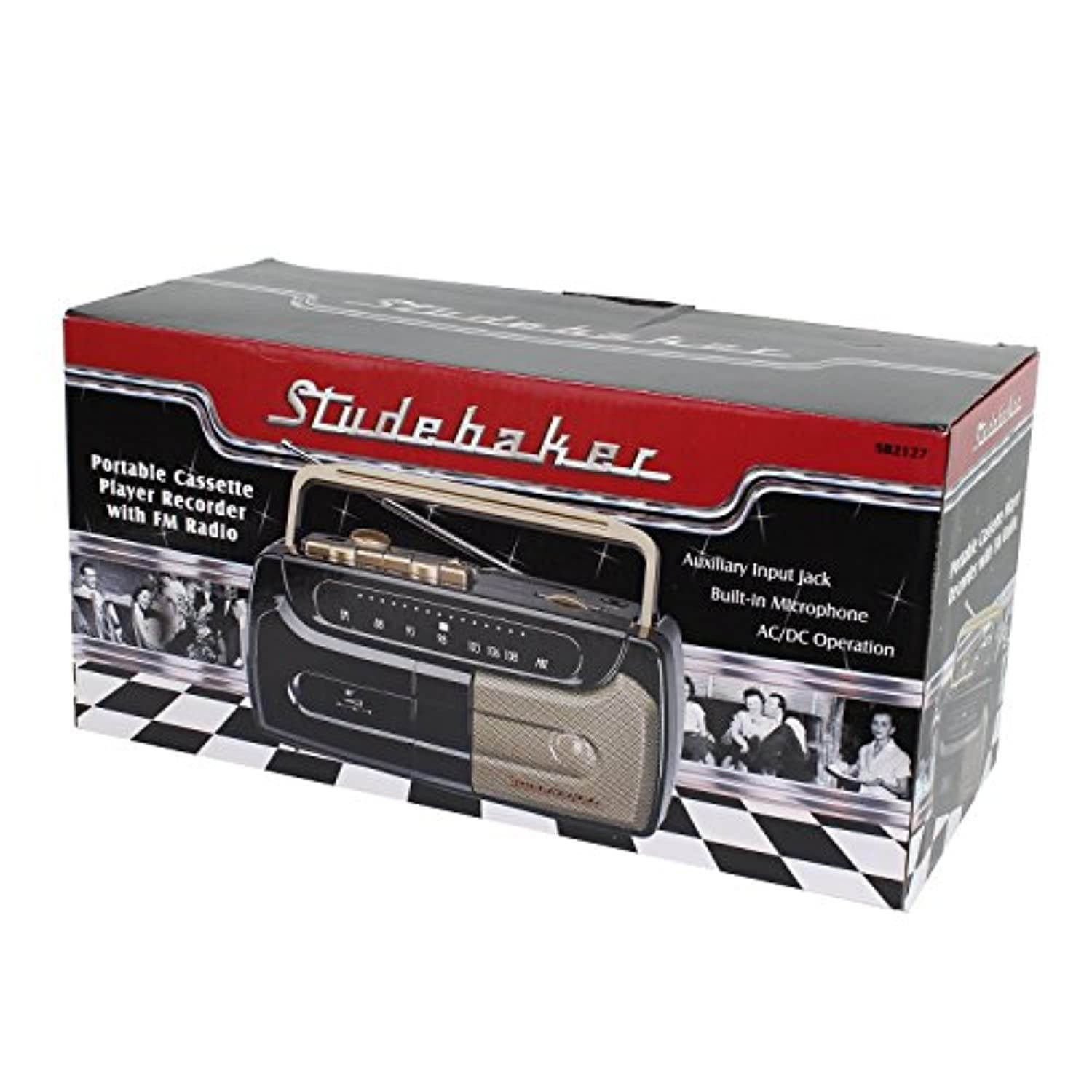 Studebaker Portable Cassette Recorder and Player with FM Radio Aux Input for External Devices (SB2127BG)