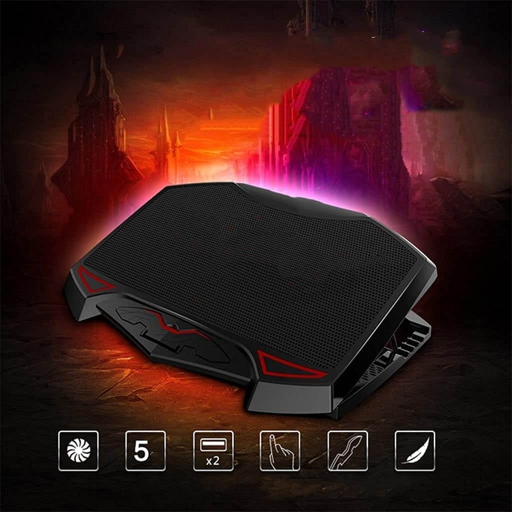 RGB Laptop Cooling Pad with 6 Quiet LED Fans 5 Heights Adjustable and Phone Stand, Dual USB Ports Gaming Laptop Cooler for 11"-18" Gaming Laptops (Blue)