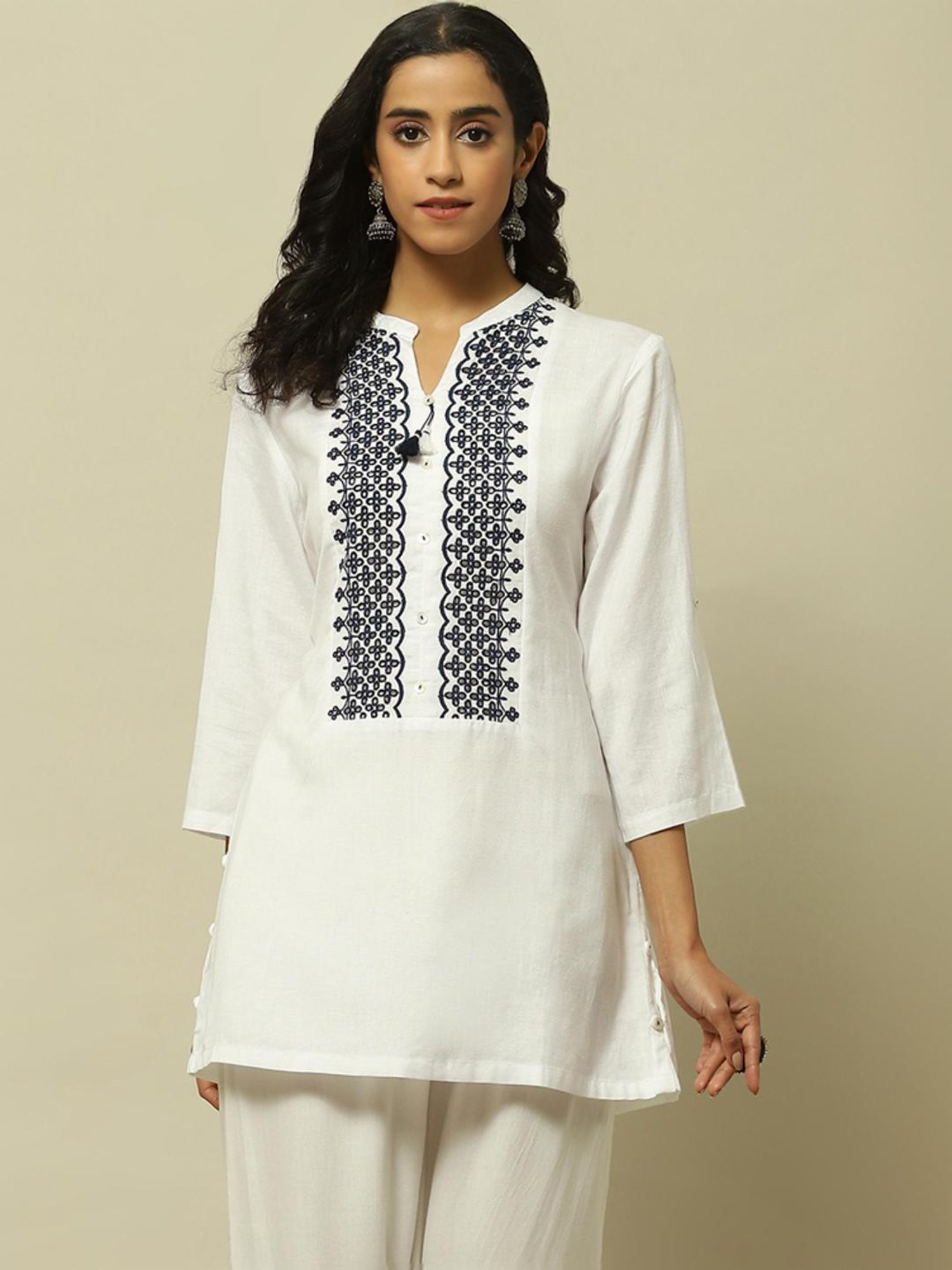 Rangriti White Embroidered Tunic