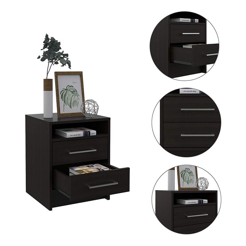 TUHOME Eter Nightstand End Table Furniture with 2 Drawers with Metal Handles and 1 Open Shelf for Bedroom or Living Room Storage, Espresso