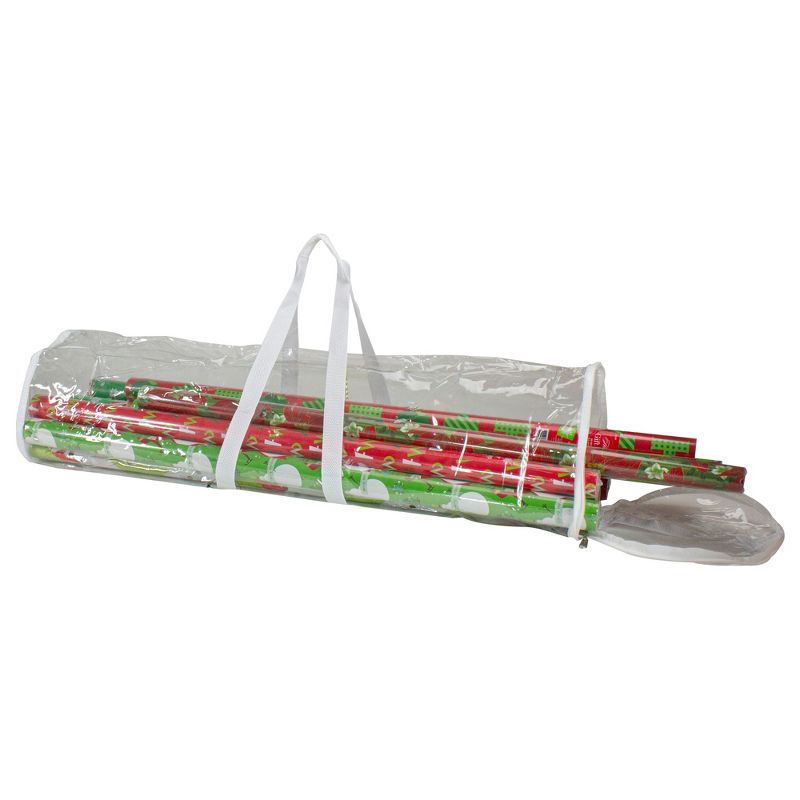 Northlight 30" White and Transparent Christmas Gift Wrap Organizer Bag with Handles