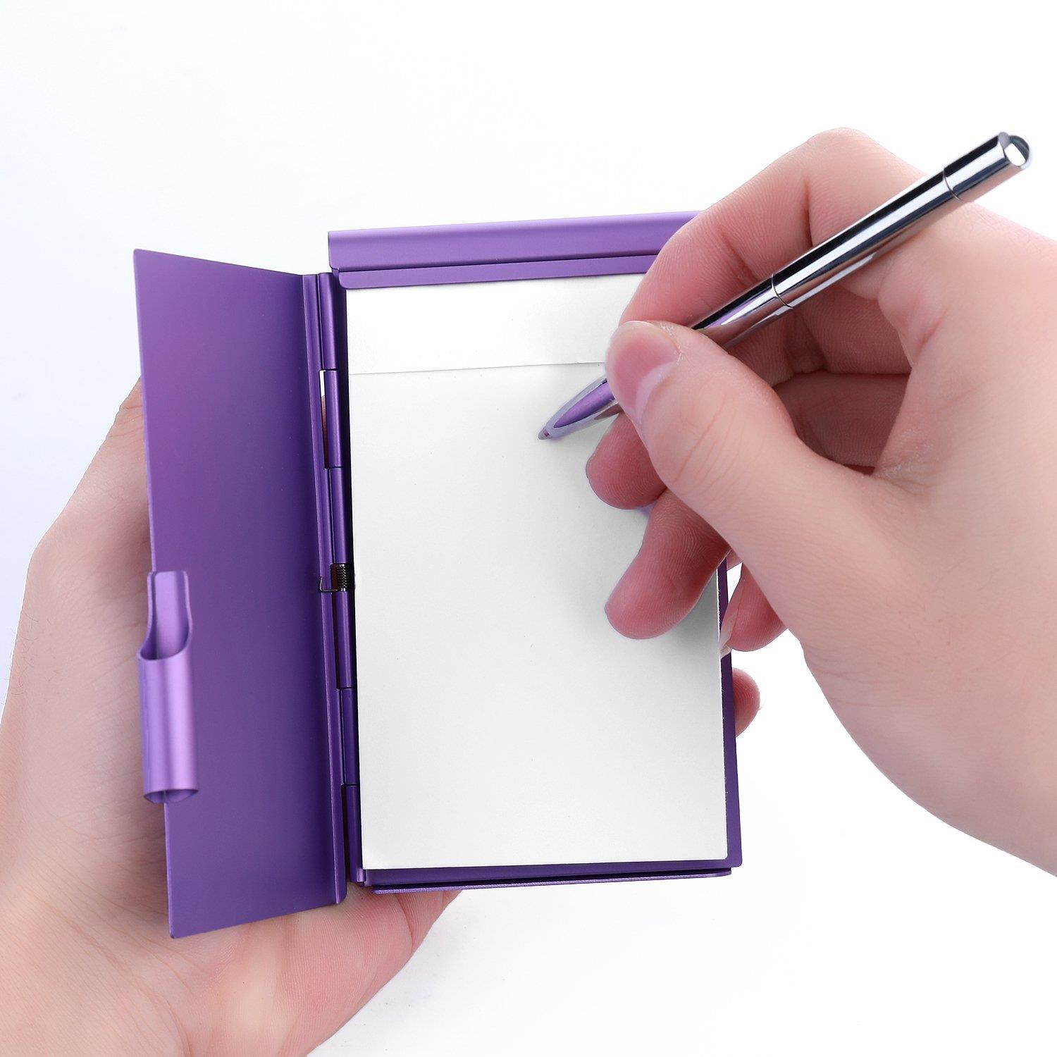 Metal Pocket Notebook-Convenient Aluminum Note Case with Mini Pen and Notepad-AMASSAN