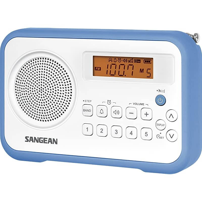 PRD18BU AM FM Portable Digital Radio with Protective Bumper WhiteBlue