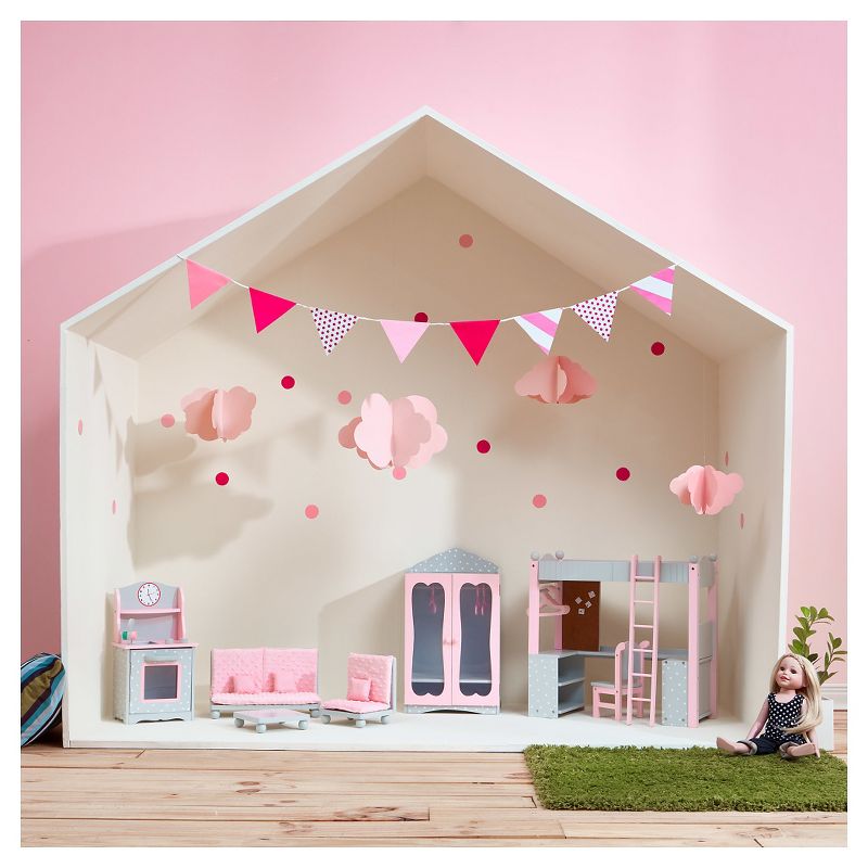 Olivia's Little World - 18 inch Doll Furniture - College Dorm Double Bunk Desk (Gray Polka Dots)