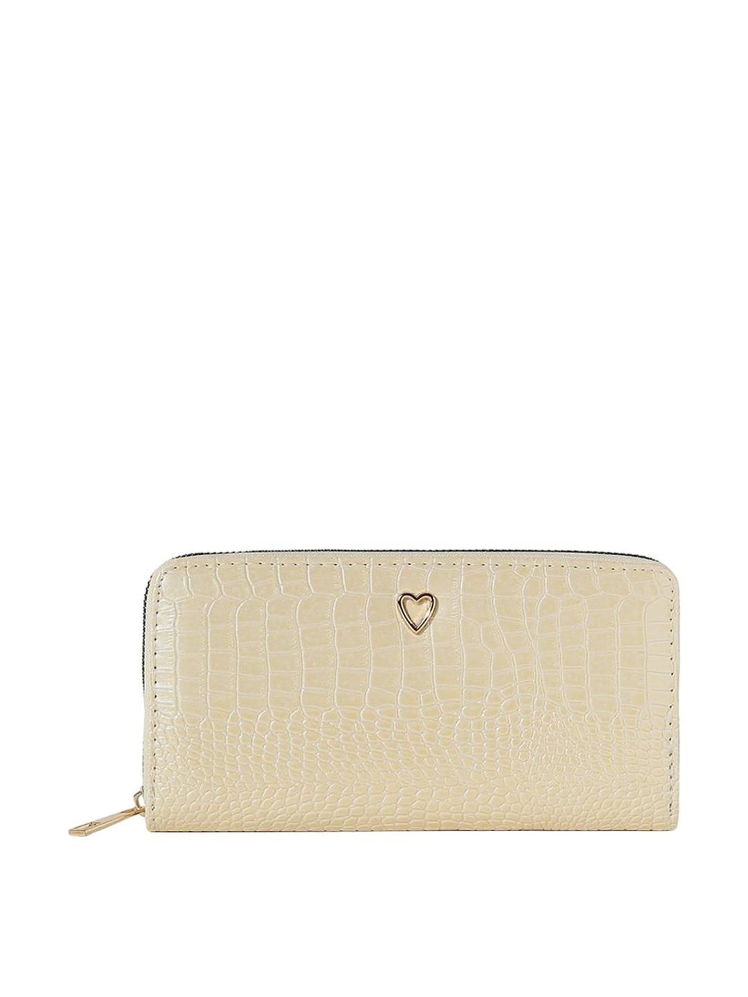 HauteSauce White Textured Zip Around Wallet for Women
