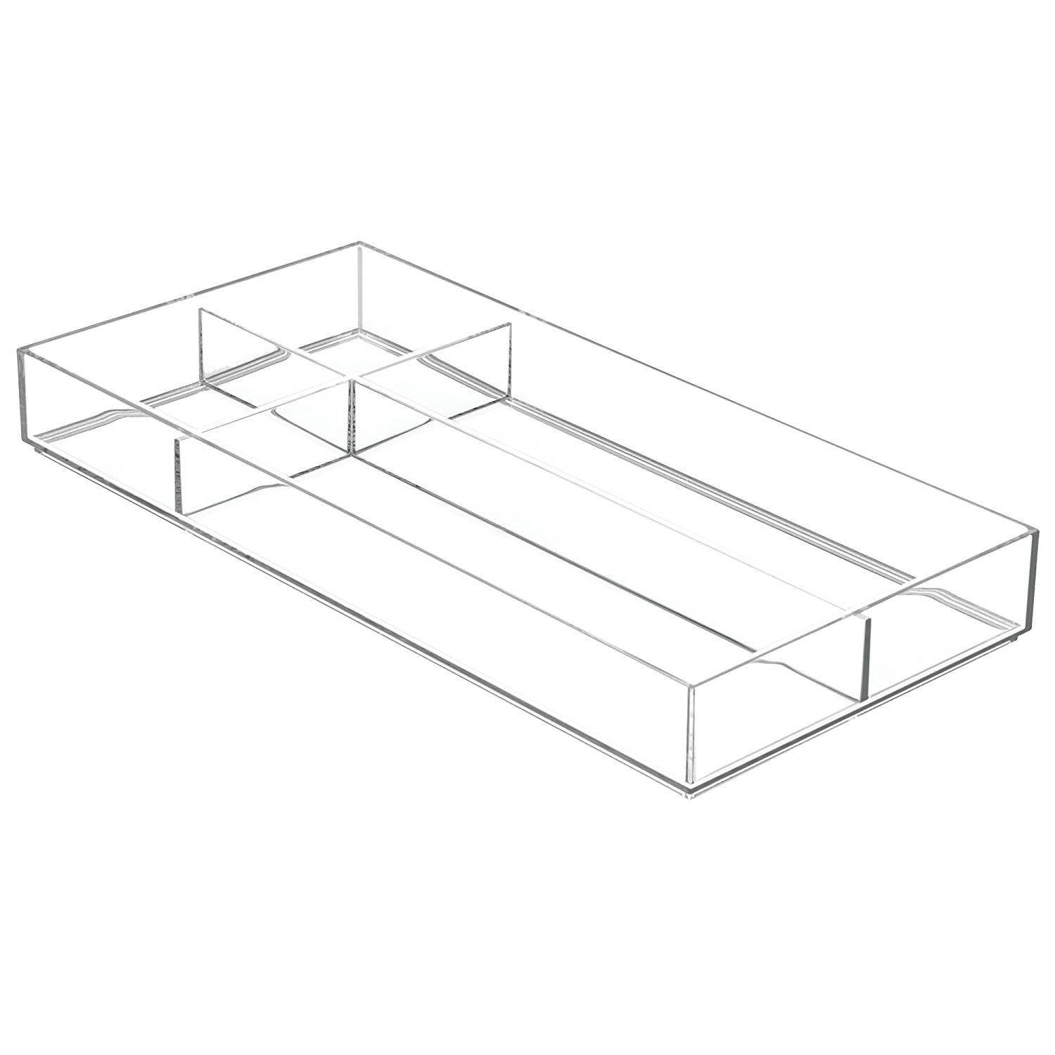 mDesign Office Supplies Desk Drawer Organizer for Scissors, Pens, Markers, Highlighters, Tape - 8" x 16" x 2", Clear
