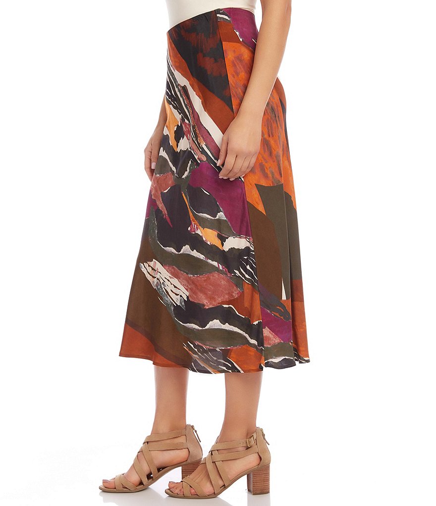 Karen Kane Petite Size Abstract Artsy Print Bias Cut Midi Skirt