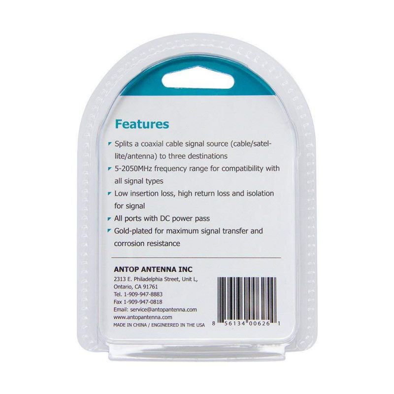 ANTOP Coaxial Cable Splitter Ultra Mini Distribution for Satellite TV Antenna Signals 2GHz- 5-2050MHz (AT-707)