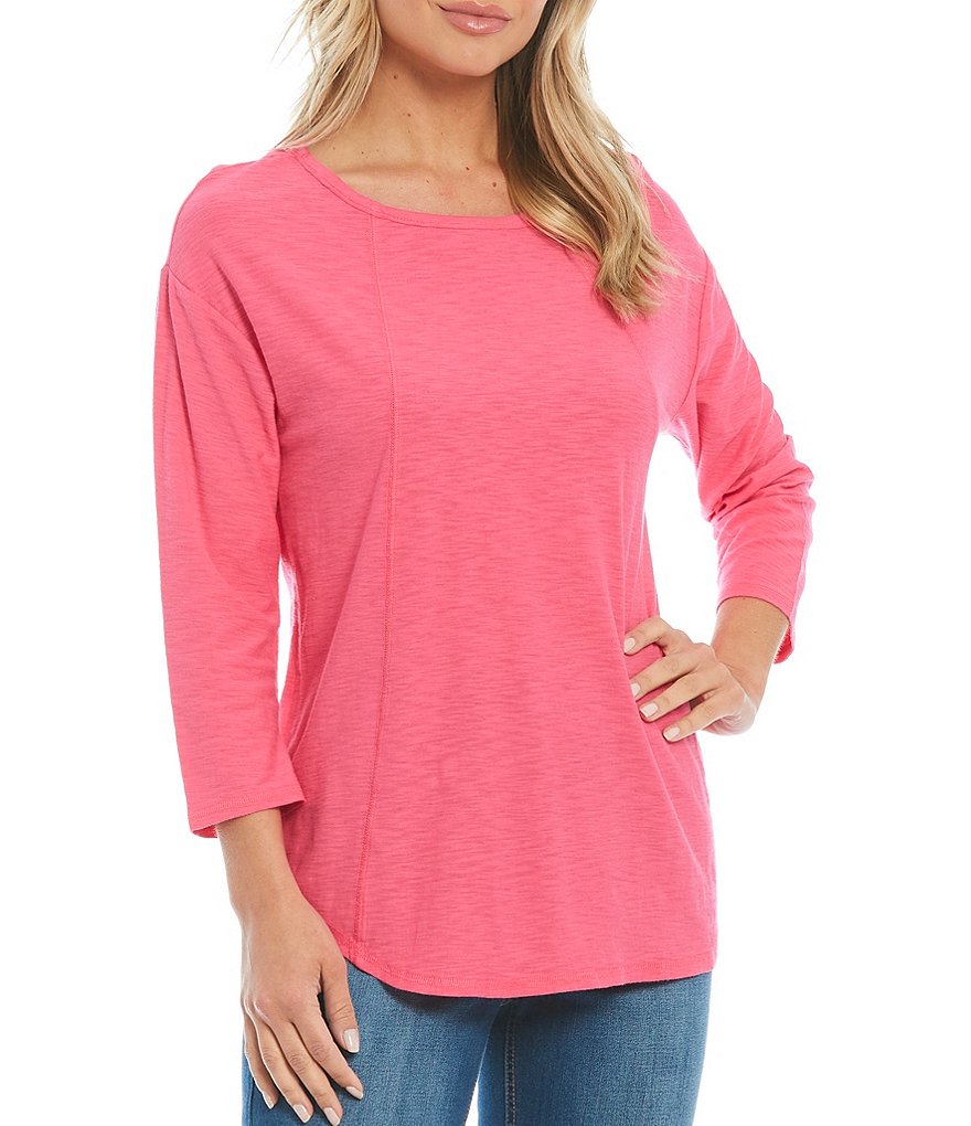 Westbound 3/4 Sleeve Seam Solid Cotton Blend Tee
