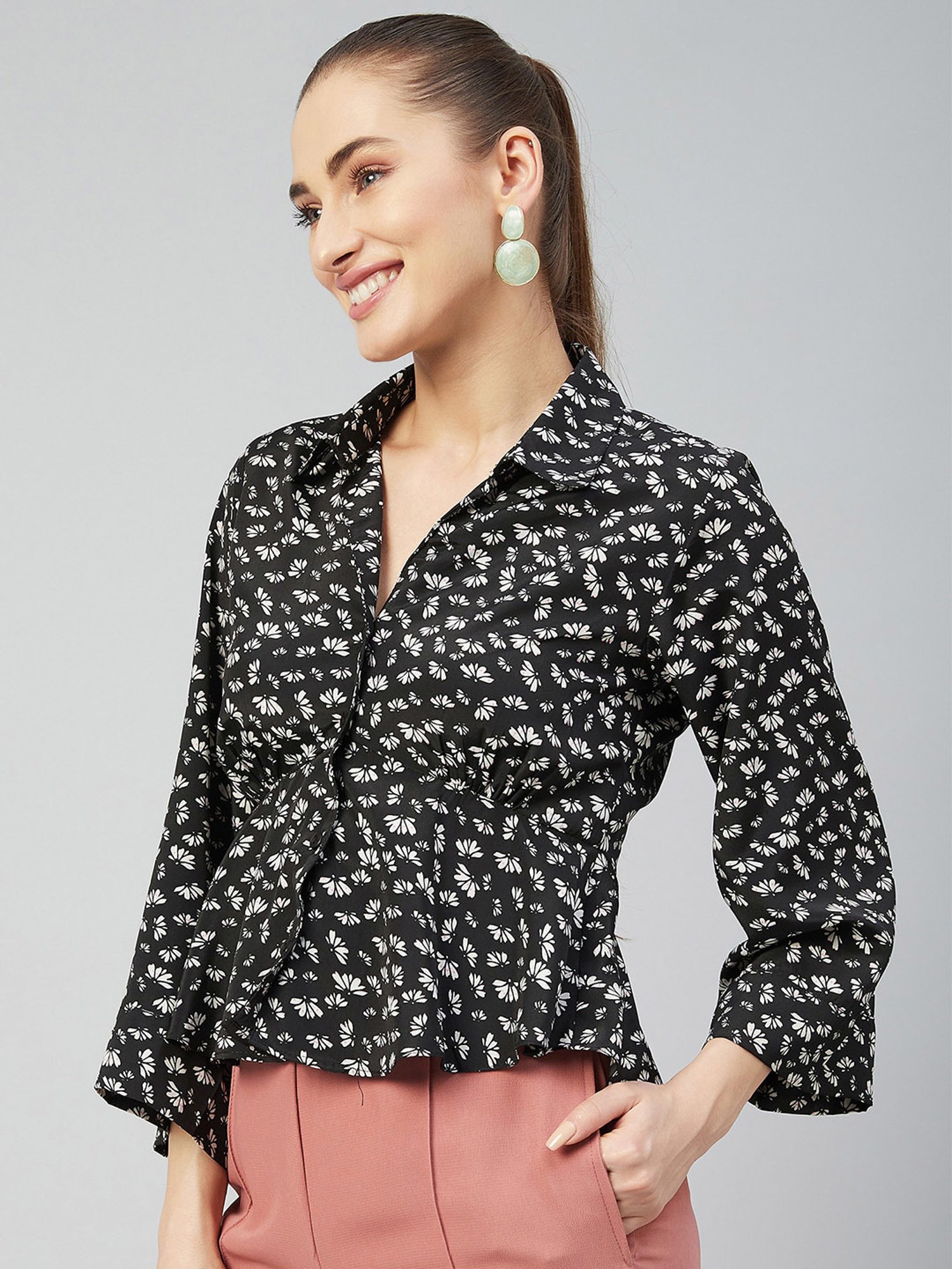 Rare Black Floral Print Top