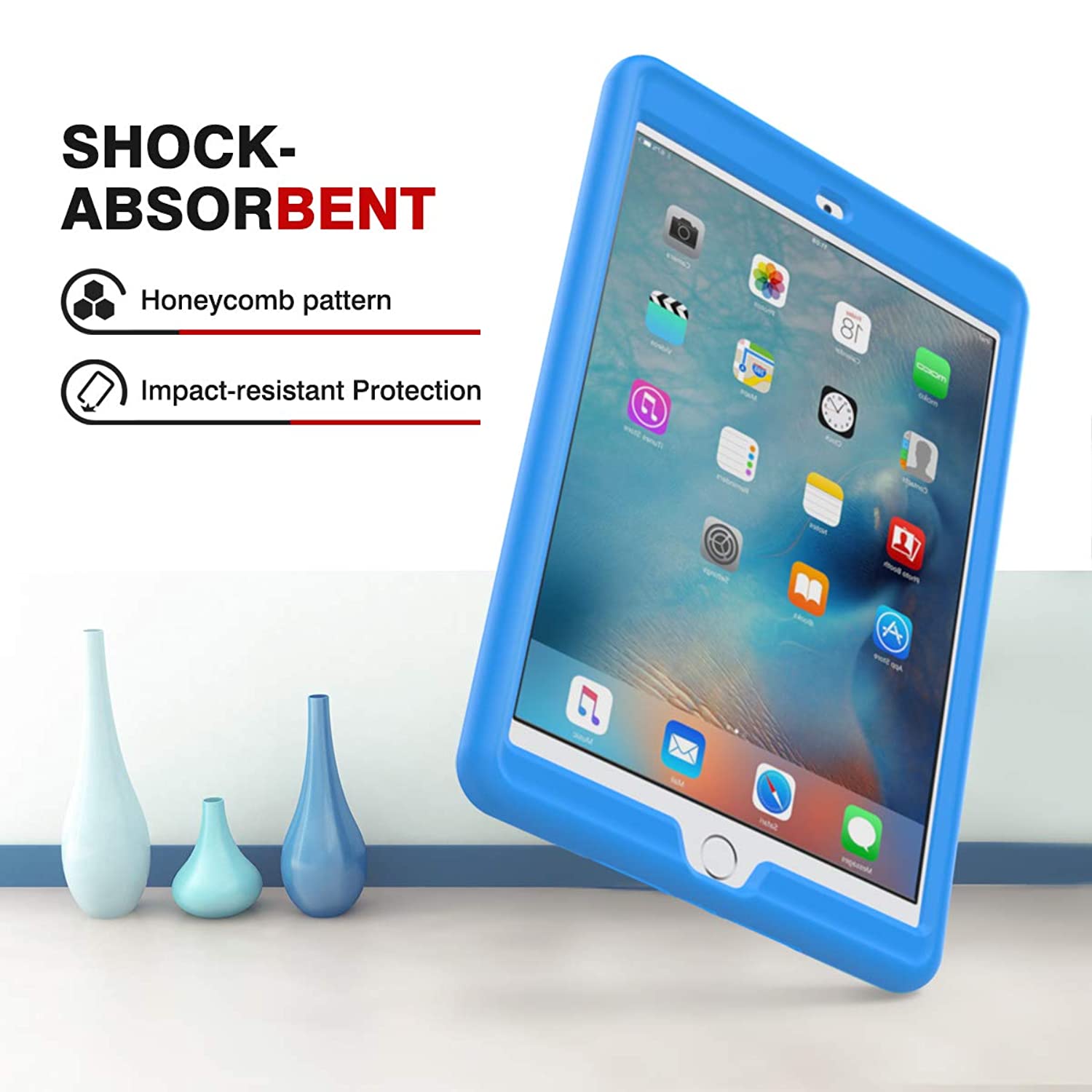 MoKo Case Fit iPad Mini 3/2/1- Light Weight Shock Proof Soft Silicone Back Cover [Kids Friendly] Fit Apple iPad Mini 1 (2012), iPad Mini 2 (2013), iPad Mini 3 (2014), Blue