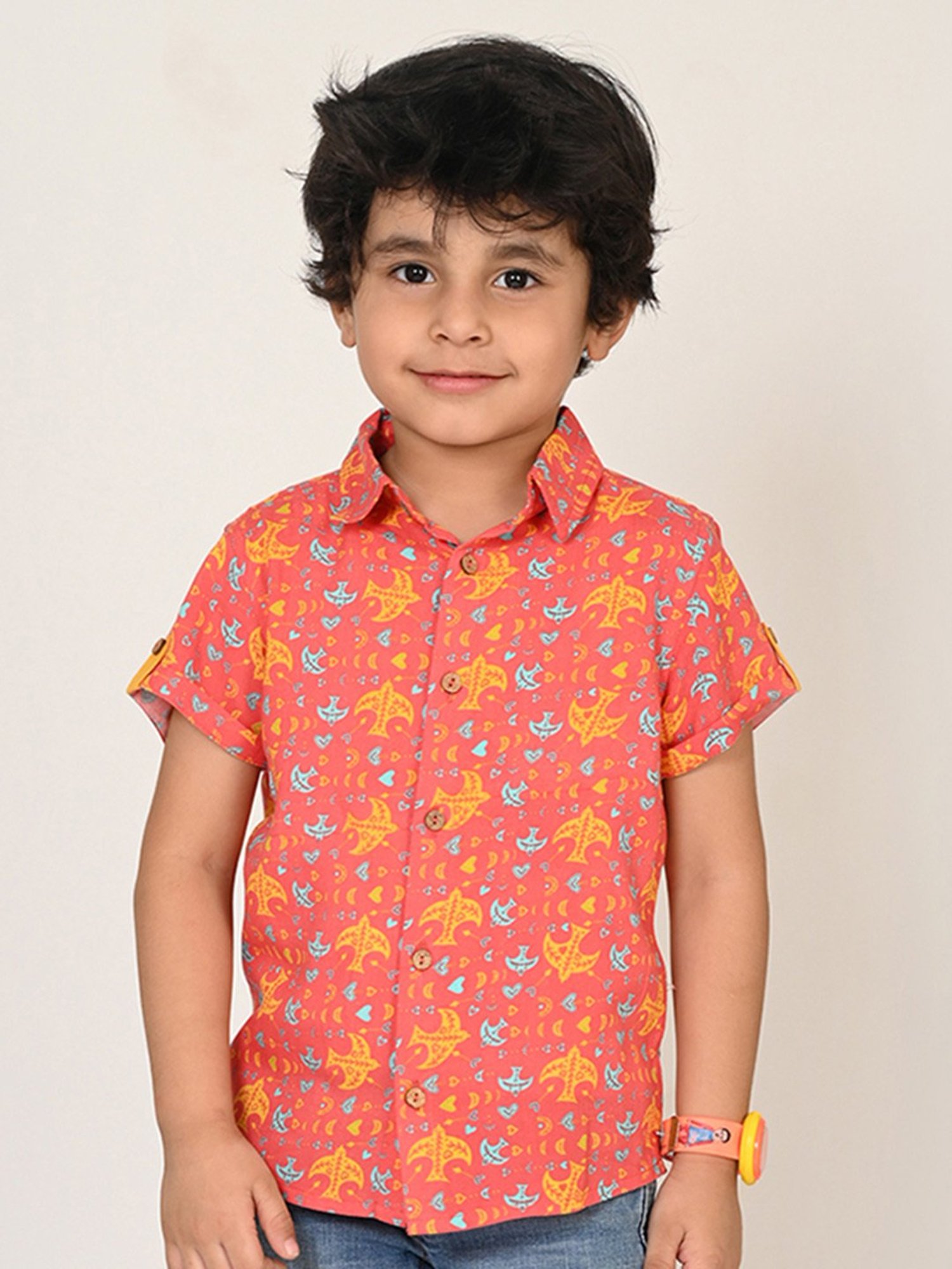 Lil Drama Kids Coral Printed Shirt