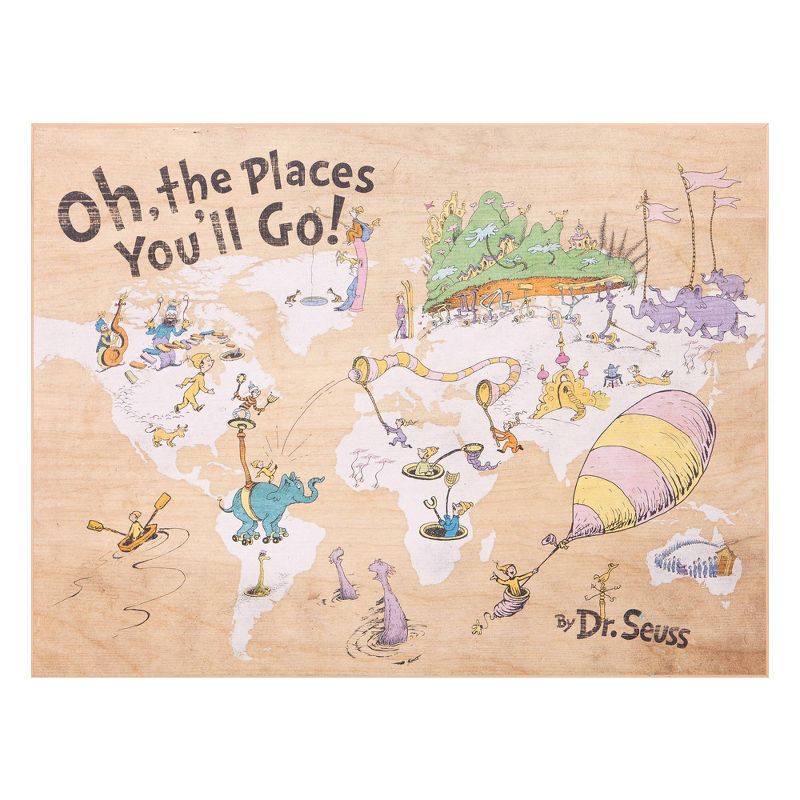18"x24" Dr. Seuss Colorful Characters Oh The Places You'll Go World Map Stretched Canvas Wall Art