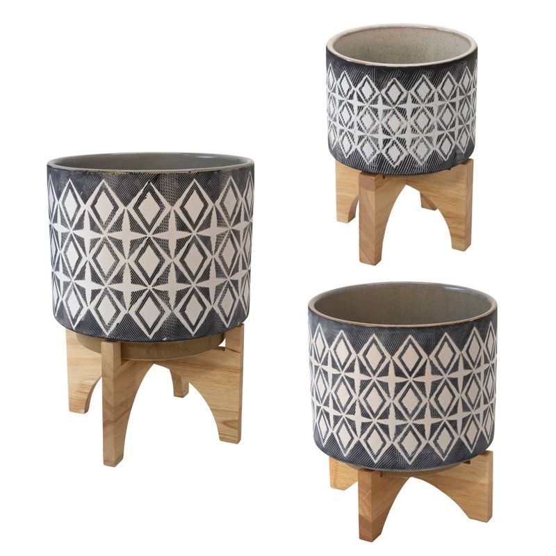 6.75" Ceramic Planter on Stand Gray - Sagebrook Home