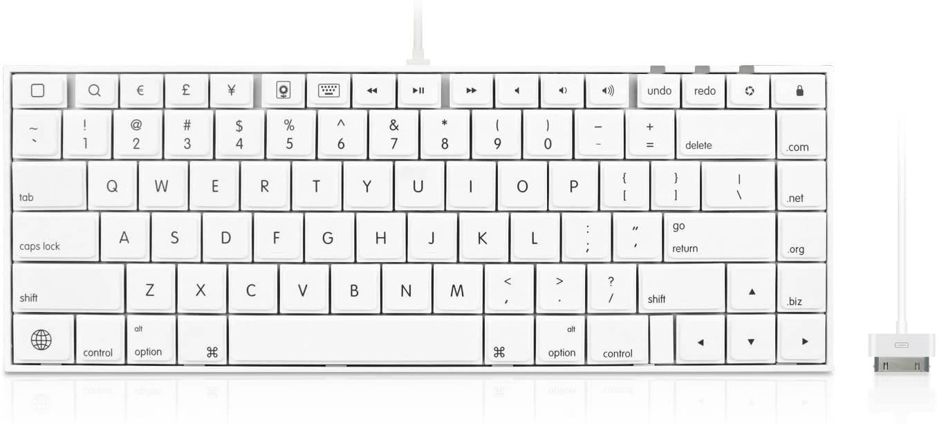 Macally 30 Pin Wired Keyboard for iPad 3/2/1, iPhone 4s/4/3G/3, and iPod Touch (iKey30)