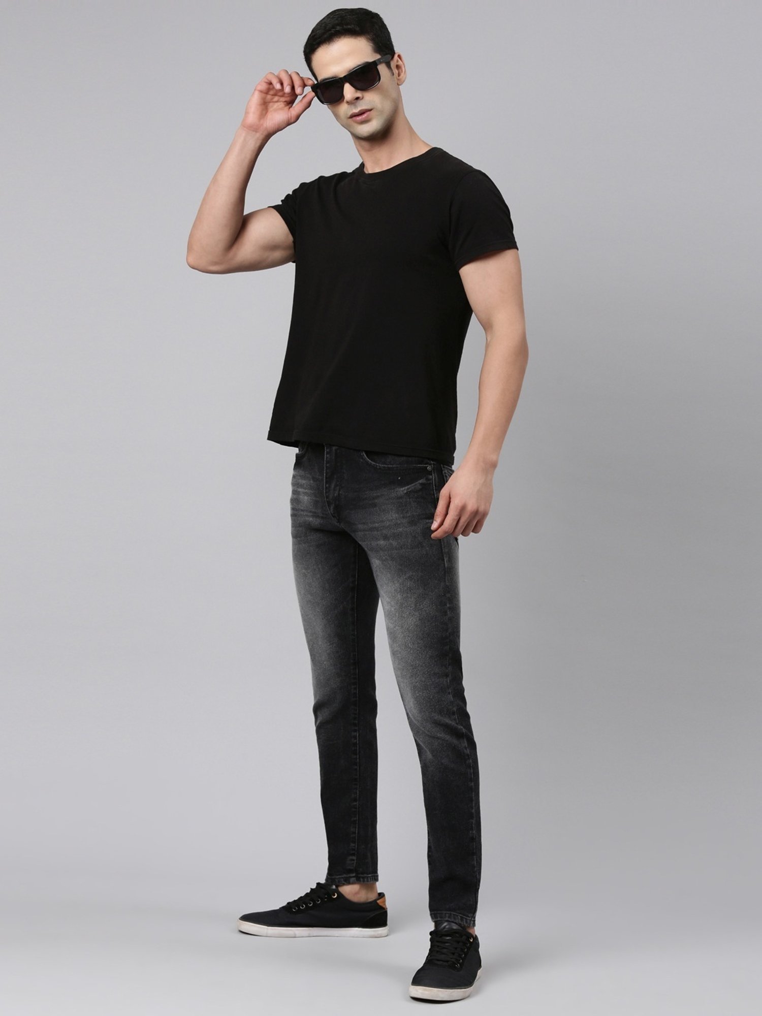 CINOCCI Black Cotton Slim Fit Jeans